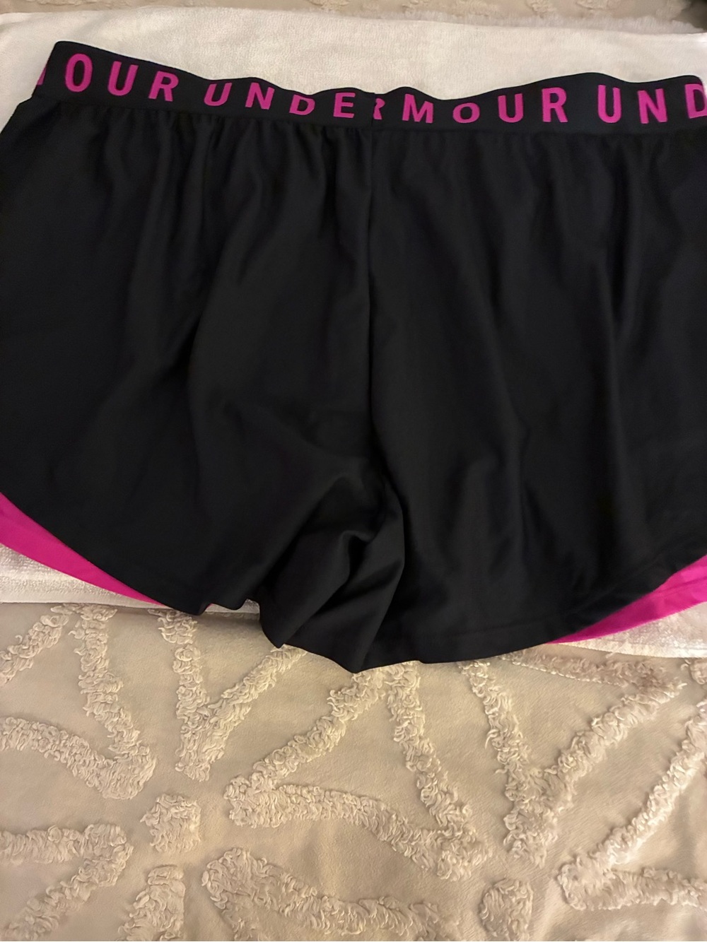 NWT Under Armour Black Athletic 3.0 Shorts with Pink Trim and Branded Waistband - Picture 6 of 8